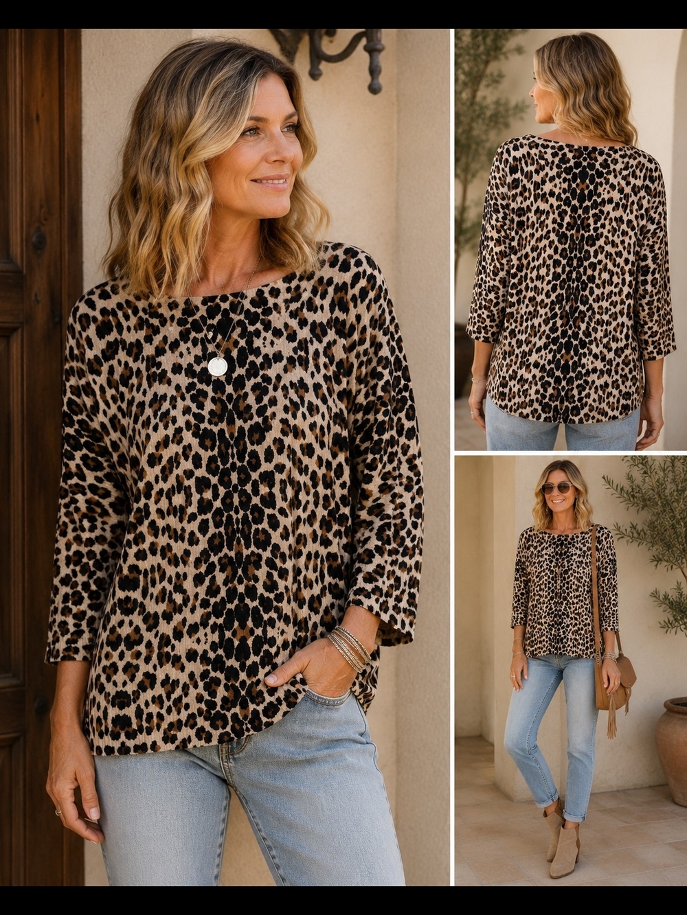 Forever 21 Leopard Print Long Sleeve Top - Tan & Black